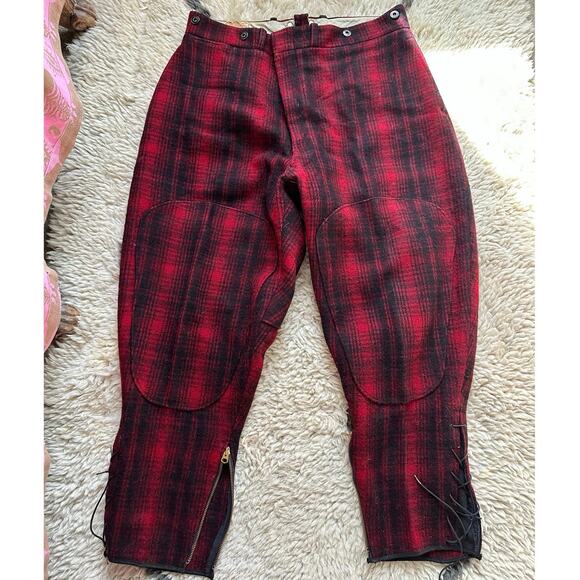 Vintage WOOLRICH Mackinaw Wool Hunting Pants Breech plaid Buffalo Oxblood USA - Picture 1 of 15